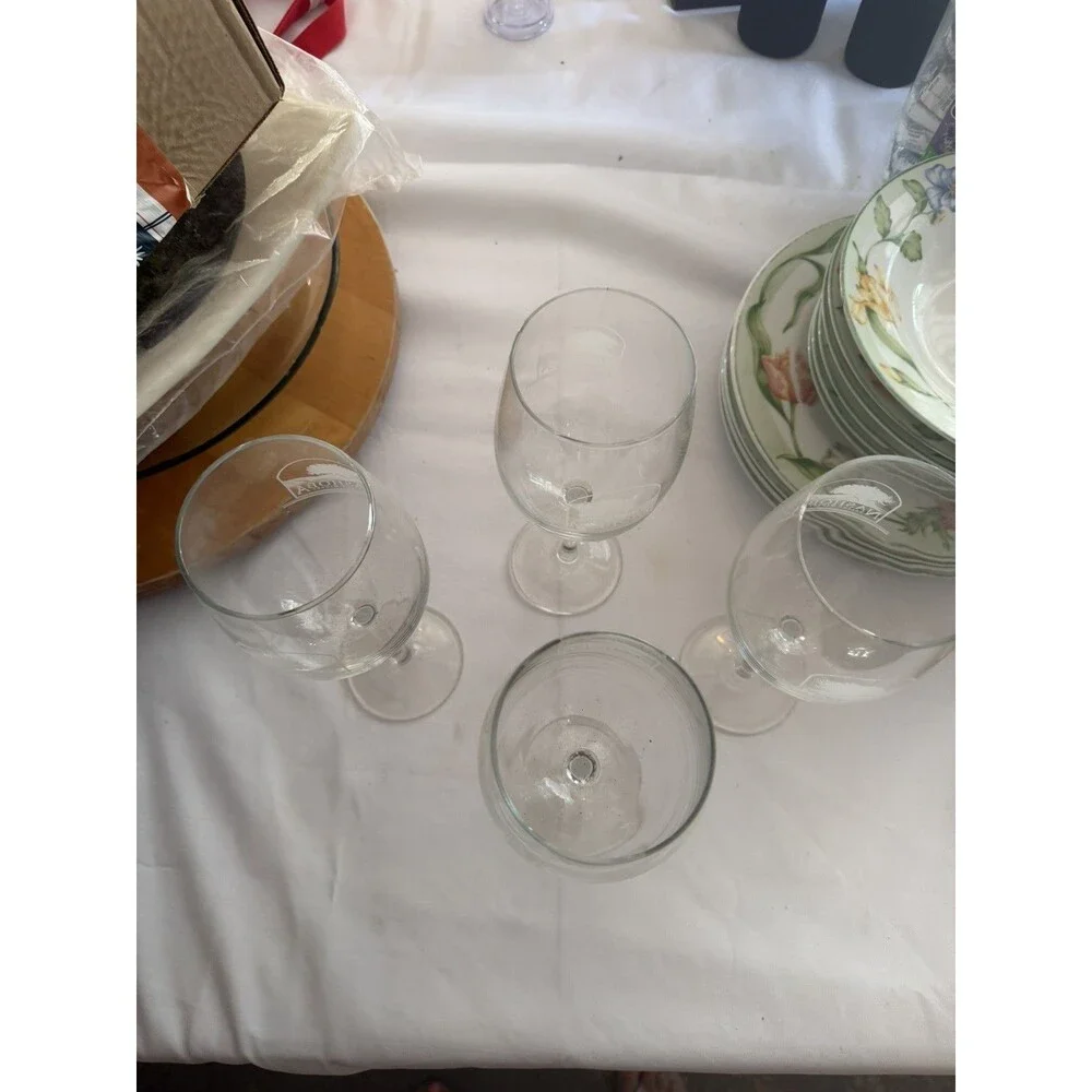 Set of 4 Nashoba Valley Etched Wine Glasses - Clear Glassware for Wine Tasting